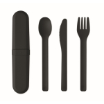 Set of 3 reusable sustainable cutlery, matching case black colour