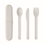 Set of 3 reusable sustainable cutlery, matching case white colour