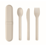 Set of 3 reusable sustainable cutlery, matching case beige colour