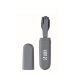 Set of 3 reusable sustainable cutlery, matching case matt black colour view with print area