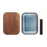 Glass lunchbox, wooden lid, elastic closing band transparent blue colour fifth view