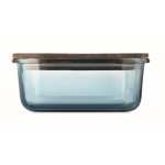 Glass lunchbox, wooden lid, elastic closing band transparent blue colour seventh view