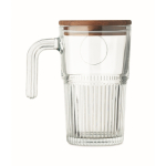 Large ribbed glass mug, wooden lid, handle, 450 ml transparent colour sixth view