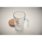 Large ribbed glass mug, wooden lid, handle, 450 ml transparent colour eighth photographic view