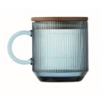 Original ribbed glass mug, acacia wood lid, 300 ml transparent blue colour sixth view