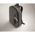 RPET and PU laptop backpack, luggage strap, 16'' dark grey colour photographic view