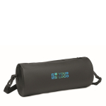 Cylindrical RPET sports bag, detachable straps black colour view with print area