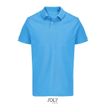 Men’s combed cotton polo, short sleeve, 2 buttons cyan blue colour