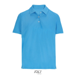 Women’s combed cotton polo, short sleeve, 3 buttons cyan blue colour