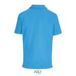 Women’s combed cotton polo, short sleeve, 3 buttons cyan blue colour rear view