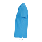 Women’s combed cotton polo, short sleeve, 3 buttons cyan blue colour side view