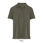 Women’s combed cotton polo, short sleeve, 3 buttons military green colour