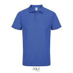 Recycled polyester sports polo, short sleeve, 3 buttons royal blue colour third view