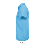 Recycled polyester sports polo, short sleeve, 3 buttons cyan blue colour side view