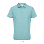 Recycled polyester sports polo, short sleeve, 3 buttons light blue colour
