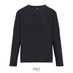 Long sleeve semi-combed cotton T-shirt, round neck black colour third view