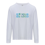 Long sleeve semi-combed cotton T-shirt, round neck white colour view with print area