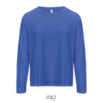 Long sleeve semi-combed cotton T-shirt, round neck royal blue colour third view
