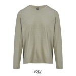 Long sleeve semi-combed cotton T-shirt, round neck khaki colour ninth view
