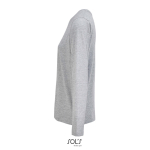 Long sleeve semi-combed cotton T-shirt, round neck marbled grey colour side view