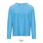 Long sleeve semi-combed cotton T-shirt, round neck cyan blue colour
