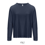 Long sleeve semi-combed cotton T-shirt, round neck navy-blue colour