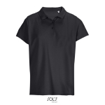 Women’s combed cotton polo, ribbed collar, 3 buttons black colour
