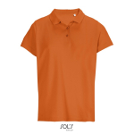 Women’s combed cotton polo, ribbed collar, 3 buttons orange colour
