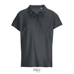 Women’s combed cotton polo, ribbed collar, 3 buttons dark grey colour