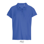 Women’s combed cotton polo, ribbed collar, 3 buttons royal blue colour third view