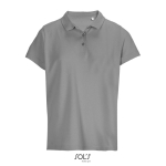 Women’s combed cotton polo, ribbed collar, 3 buttons light grey colour