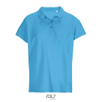 Women’s combed cotton polo, ribbed collar, 3 buttons cyan blue colour