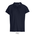 Women’s combed cotton polo, ribbed collar, 3 buttons navy-blue colour
