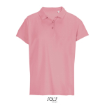 Women’s combed cotton polo, ribbed collar, 3 buttons light pink colour