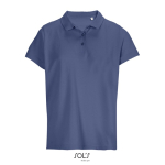 Women’s combed cotton polo, ribbed collar, 3 buttons denim blue colour