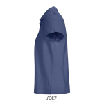 Women’s combed cotton polo, ribbed collar, 3 buttons denim blue colour side view