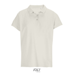 Women’s combed cotton polo, ribbed collar, 3 buttons off white colour