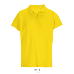 Women’s combed cotton polo, ribbed collar, 3 buttons gold colour