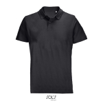 Unisex combed cotton polo, ribbed collar, 2 buttons black colour