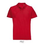 Unisex combed cotton polo, ribbed collar, 2 buttons red colour fifth view