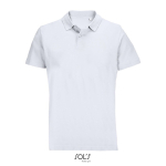 Unisex combed cotton polo, ribbed collar, 2 buttons white colour ninth view