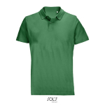 Unisex combed cotton polo, ribbed collar, 2 buttons green colour eighth view
