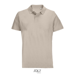 Unisex combed cotton polo, ribbed collar, 2 buttons beige colour