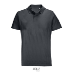 Unisex combed cotton polo, ribbed collar, 2 buttons dark grey colour