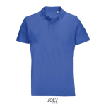 Unisex combed cotton polo, ribbed collar, 2 buttons royal blue colour third view
