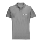 Unisex combed cotton polo, ribbed collar, 2 buttons light grey colour view with print area