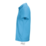 Unisex combed cotton polo, ribbed collar, 2 buttons cyan blue colour side view