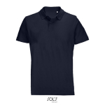 Unisex combed cotton polo, ribbed collar, 2 buttons navy-blue colour