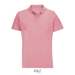 Unisex combed cotton polo, ribbed collar, 2 buttons light pink colour