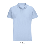 Unisex combed cotton polo, ribbed collar, 2 buttons pastel blue colour